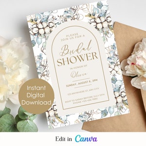 Boho Bridal Shower Invitation Template | Elegant Watercolor Floral Design | Editable Canva Template for Custom Invitations
