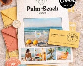 Palm Beach Branding Kit Canva Template Logo Social Media Business Card Coastal Style