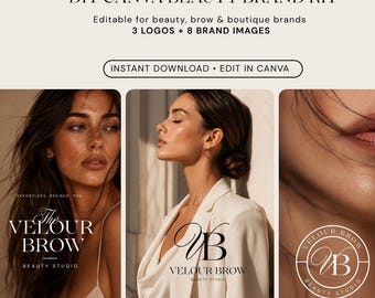 Bewerkbare Canva beauty merkkit | 3 logo's, 8 afbeeldingen, sjabloon voor wenkbrauwsalon