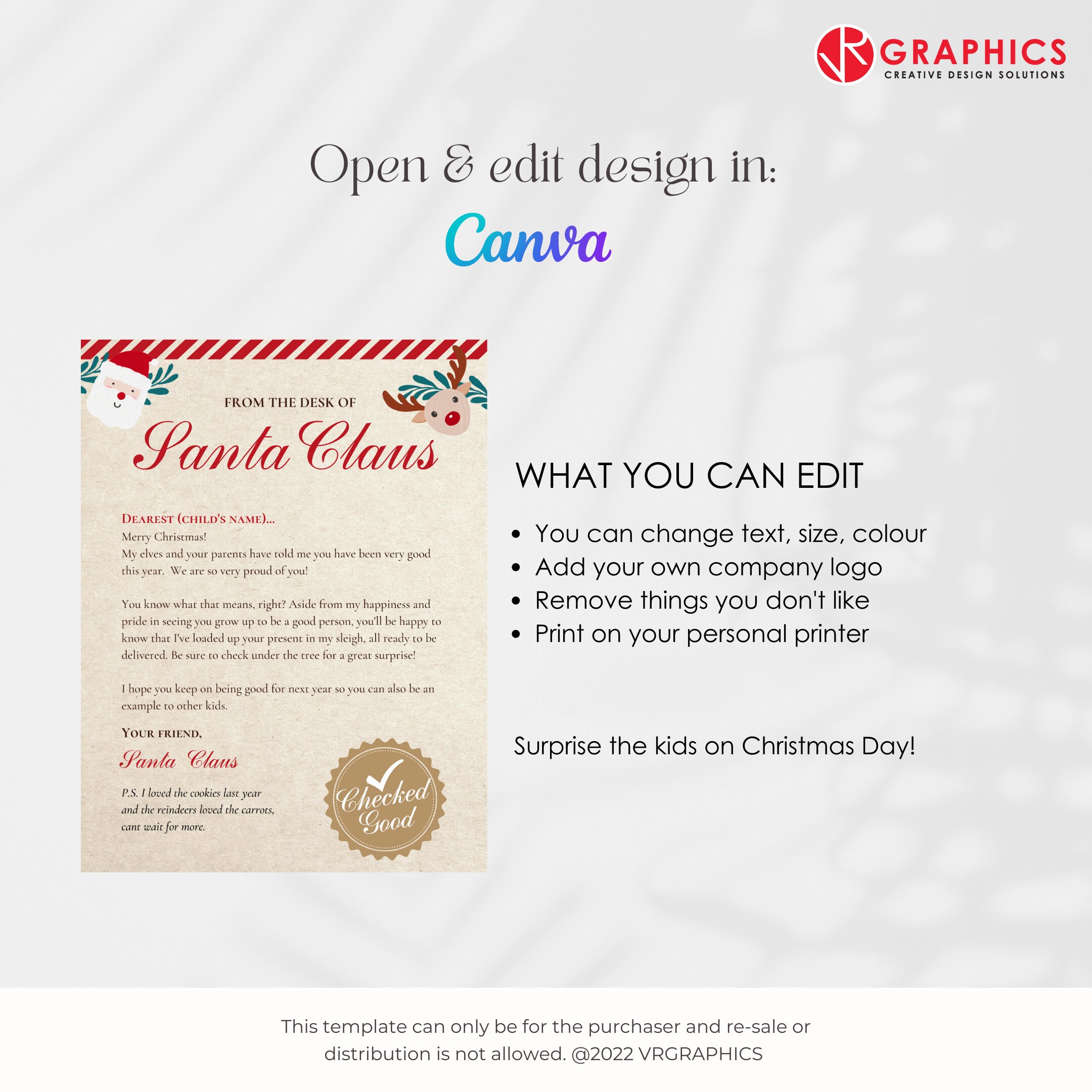 Editable Letter From Santa Template - Canva (digital Download) - Etsy