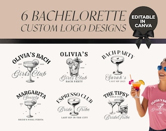 Editable Bachelorette Cocktail Club Logos | Canva Template | Bride Tribe Shirts & Party Printables