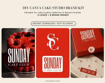 Canva Cake Studio merkkit, bewerkbare logo-sjablonen voor bakkerijen