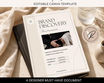 Markenentdeckungs-Fragebogen Canva Vorlage | 16-seitiges Workbook für Kunden-Einführung | Branding Fragebogen für Grafikdesigner