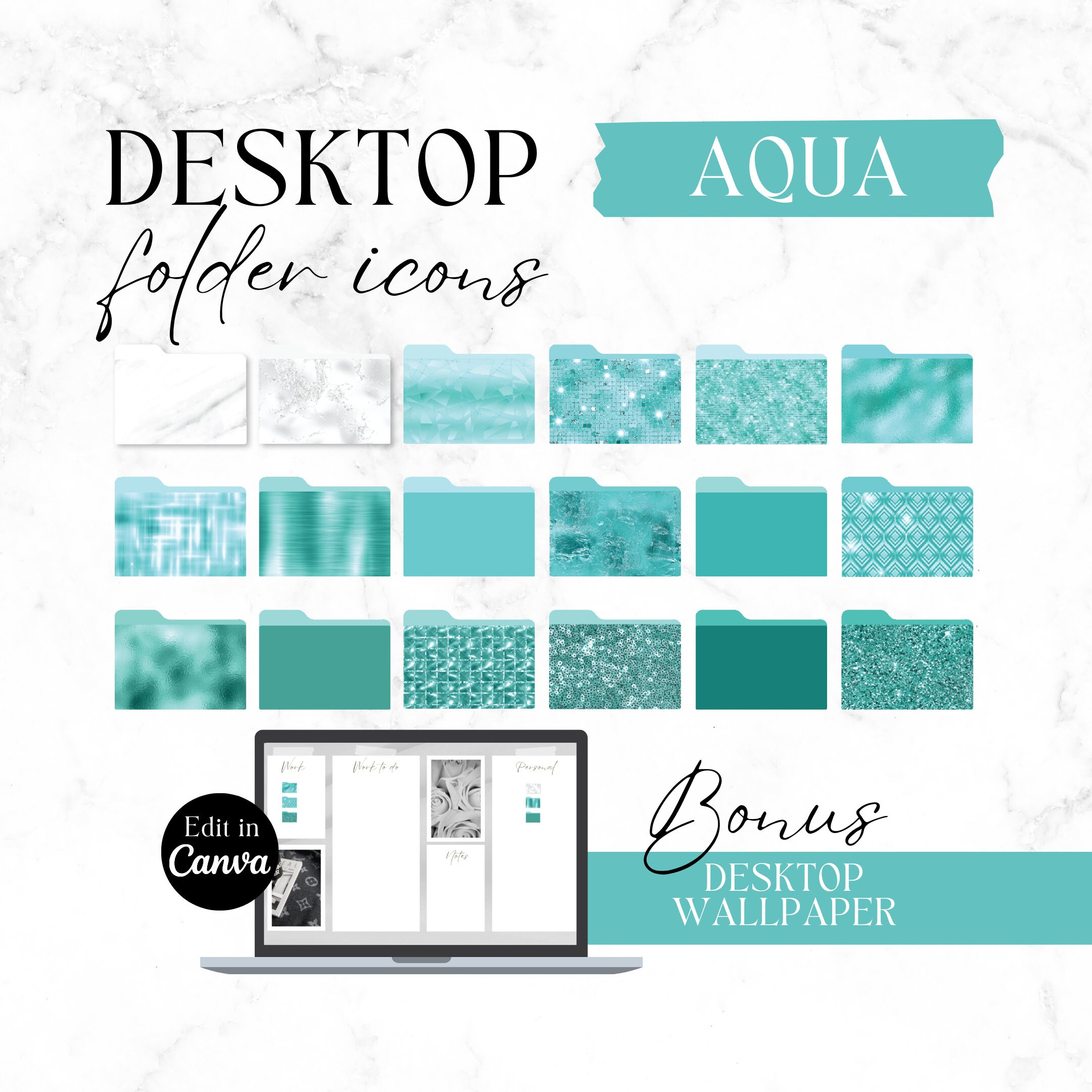 Buy Aqua Glitter Folder Icons | Desktop Icons | Mac \u0026 Windows Online in  India - Etsy, image size:2160x2160