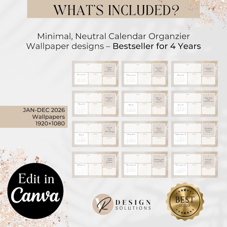 Beige Desktop Organizer 2026: Folder Icons & Wallpapers (Digital Download) image 2