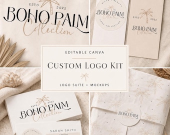 Minimalist Boho Palm Logo Branding Kit (PDF, PNG, AI)