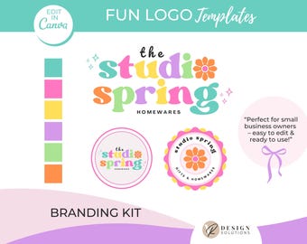 Colorful Canva Logo Template | Feminine DIY Branding Kit | Boutique Small Business Logo | Download