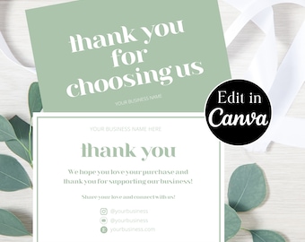 Green Business Thank You Card Template | Editable Canva Design | Instant Digital Download