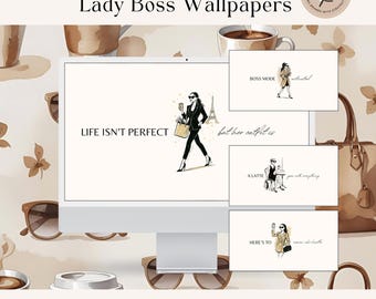 Parisian Chic Desktop Wallpaper | Coffee Lady Boss Theme | Digital Download