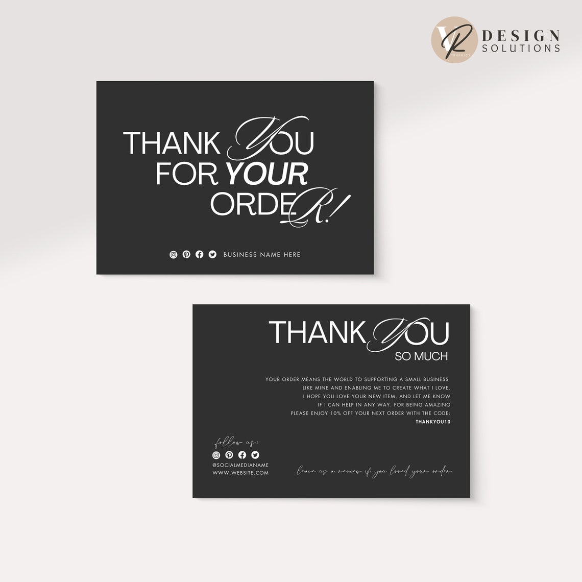 Black Luxury Thank You Card Template | Editable Canva Design | Instant ...