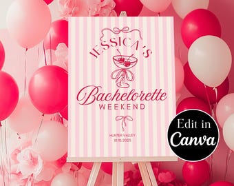 Retro Pink Bachelorette Weekend Poster: Editable Canva Template