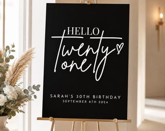Editable 21st Birthday Welcome Sign: Modern Minimalist Canva Template (A1 Poster, Digital Download)