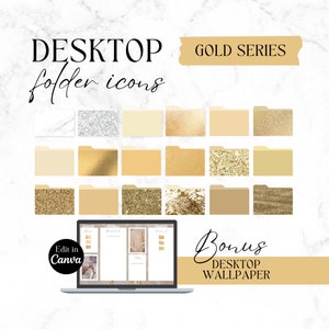 Desktop Icons Gold, Aesthetic Macbook Ordner, Glitter Desktop Icons, Icons für Mac & Windows