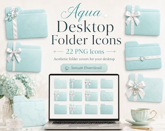 Aqua Desktop Ordner Icons, Mac Windows PNG ICO Digital Download