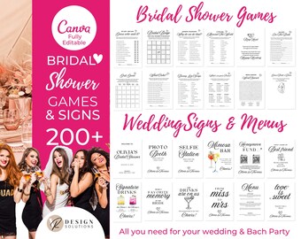 Bridal and Wedding Canva Templates | 200 Editable Signs and Games | Printable Kit | Download