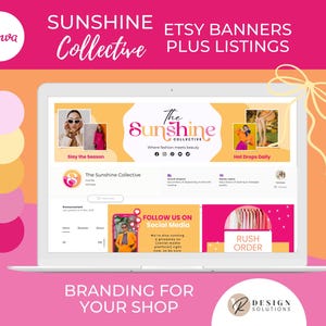 Retro Etsy Banner Kit + 18 Canva Listing Templates | Fashion Shop Branding | Editable Etsy Graphics | Bold Pink Orange Design