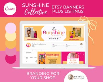 Retro Etsy Shop Branding Kit | Pink Orange Banner and Listing Templates | Canva Editable | Download