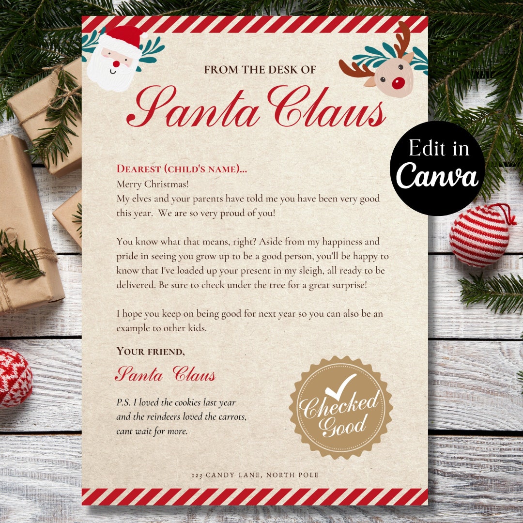 Editable Letter From Santa Template - Canva (digital Download) - Etsy