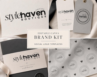 Black and White Boutique Logo Template | Minimalist Canva Branding Kit | Editable Design | Digital Download