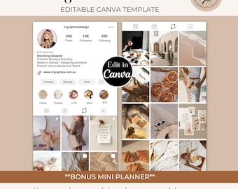 2026 Instagram Feed Planner: Canva Editable Grid Mockup (Digital Download)