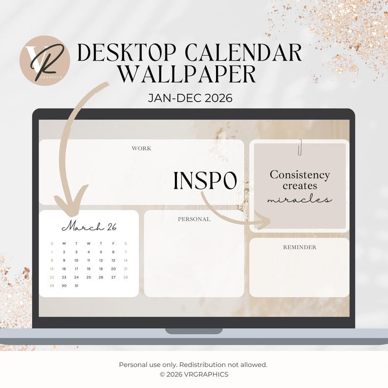 Beige Desktop Organizer 2026: Folder Icons & Wallpapers (Digital Download) image 5