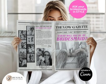 Editable Bridesmaid Newspaper Template | Vintage Style Proposal Design | Canva Template | Instant Download