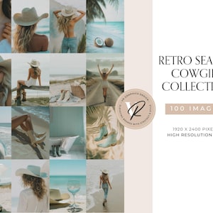 100 Retro Seaside Cowgirl Stock Photos, Boho Beach Stock Photos, Aesthetic Film Photography Ocean Retro Images, Images Reel Cover MRR PLR