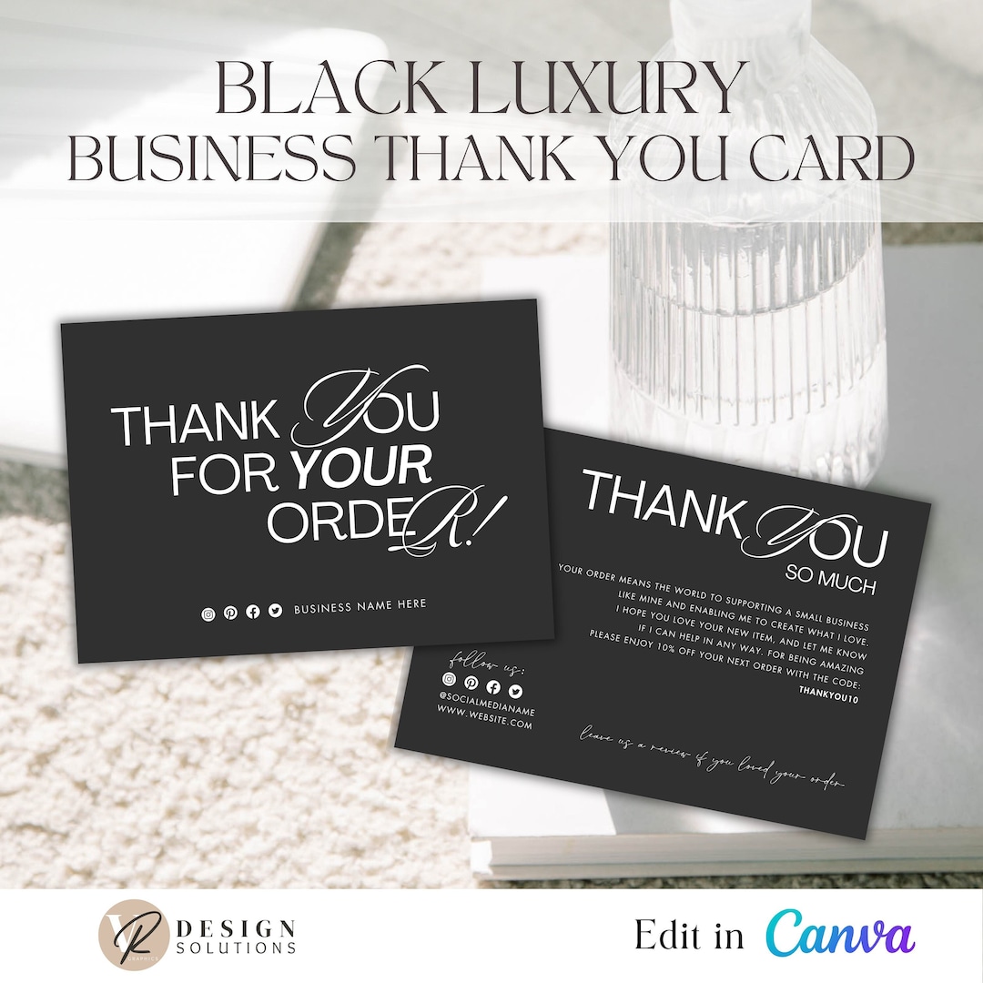 EDITABLE Black Luxury Elegant Business Thank You Card Template ...