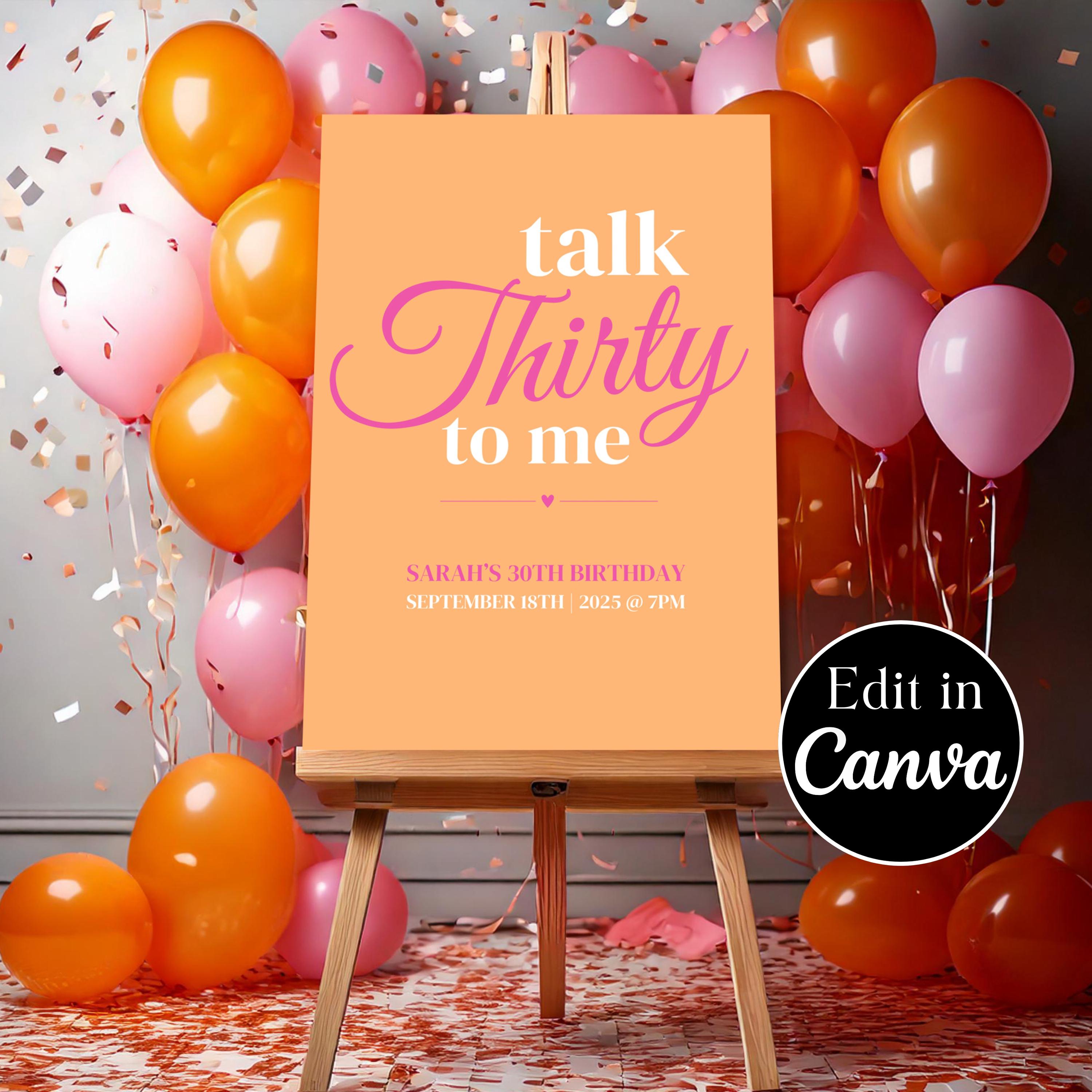 Talk Thirtty to Me Poster | 30 Jahre Geburtstag Party Dekor | Willkommen Party Zeichen