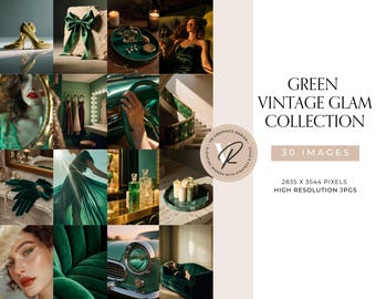 Green Vintage Editorial Image Bundle | Emerald Interiors Cocktails Doors Textures | Digital Download Photos