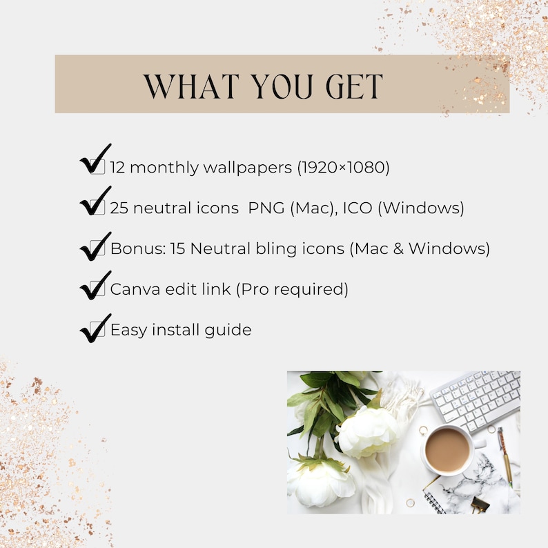Beige Desktop Organizer 2026: Folder Icons & Wallpapers (Digital Download) image 6