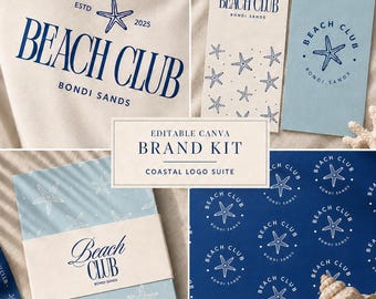 Bewerkbare canvas-merkkit | Coastal Beach-logosuite + Instagram-sjablonen | Boutique-brandingpakket
