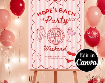 Bachelorette Party Poster Pink Disco | Girls Trip Welcome Sign | Editable Canva Template | Download