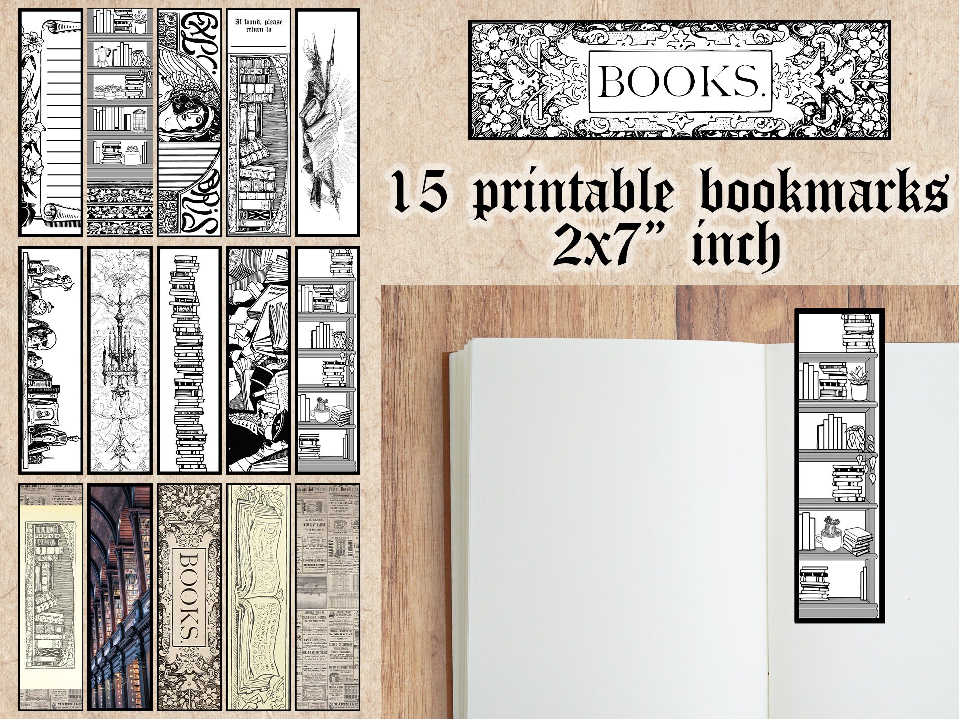 Blank Collage Bookmark Template 2 X 7 Inches Frame Commercial Use Once  Photos Are Added Instant Download Printable Pastry Face Designs 