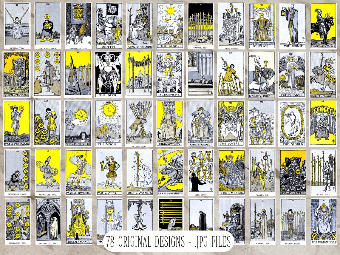 Tarot Deck Coloring Set Printable Vintage Tarot Cards Illustration ...