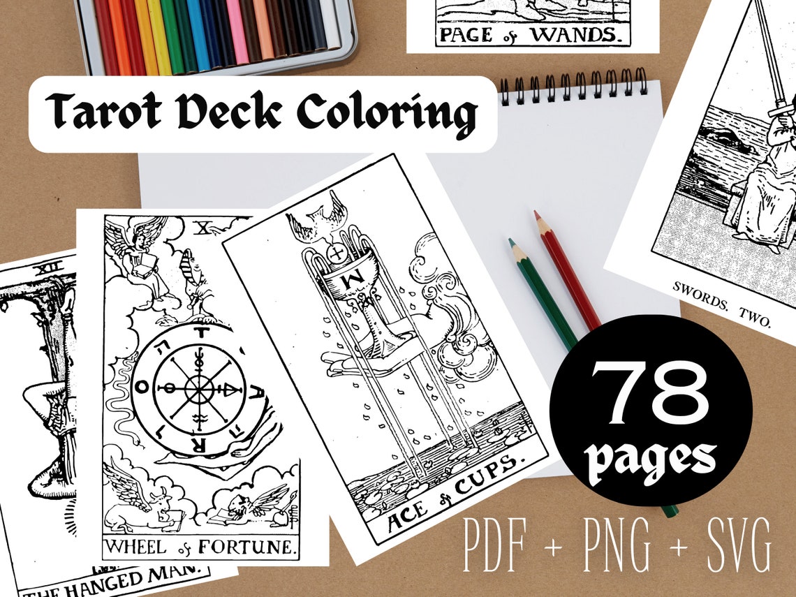 Tarot Deck Coloring Set Printable Vintage Tarot Cards Illustration ...