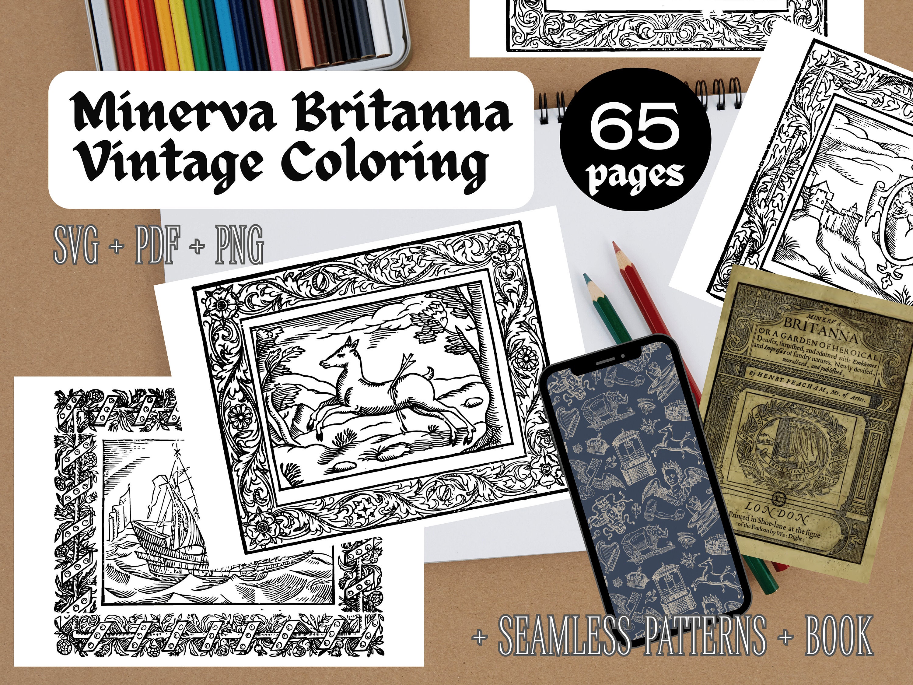 Coloring Pages From Minerva Britanna 1612 + Seamless Repeating Digital ...
