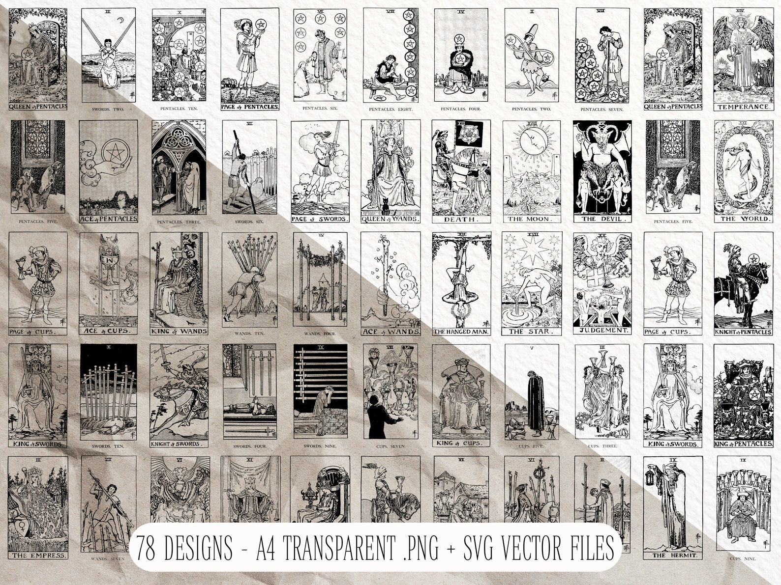 Tarot Deck Coloring Set Printable Vintage Tarot Cards Illustration ...