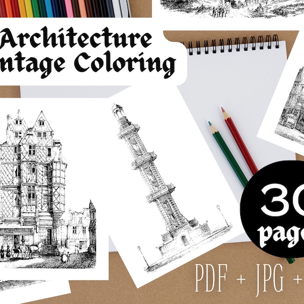 Architecture Colouring Pages - 30 Historical Building Church Cathedral Printable Bookmark Wall Art Download Print At Home A4 PDF JPG SVG