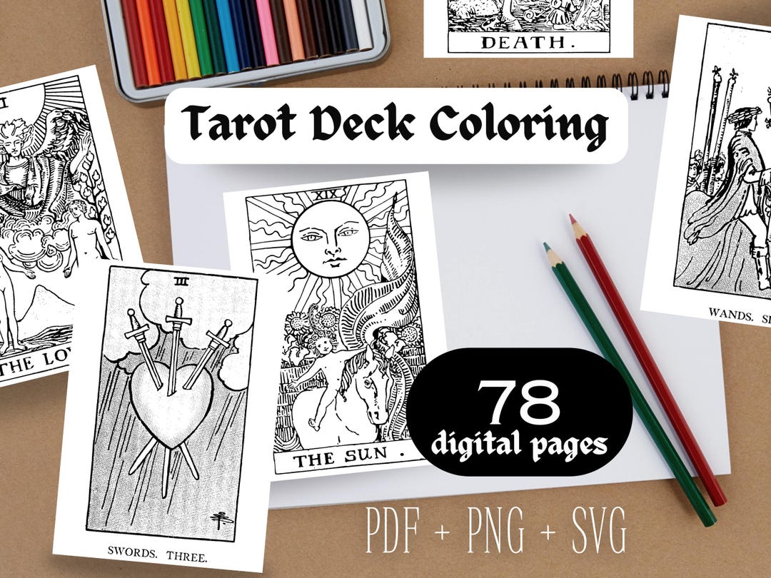Tarot Deck Coloring Set | Printable Vintage Tarot Cards Illustration ...