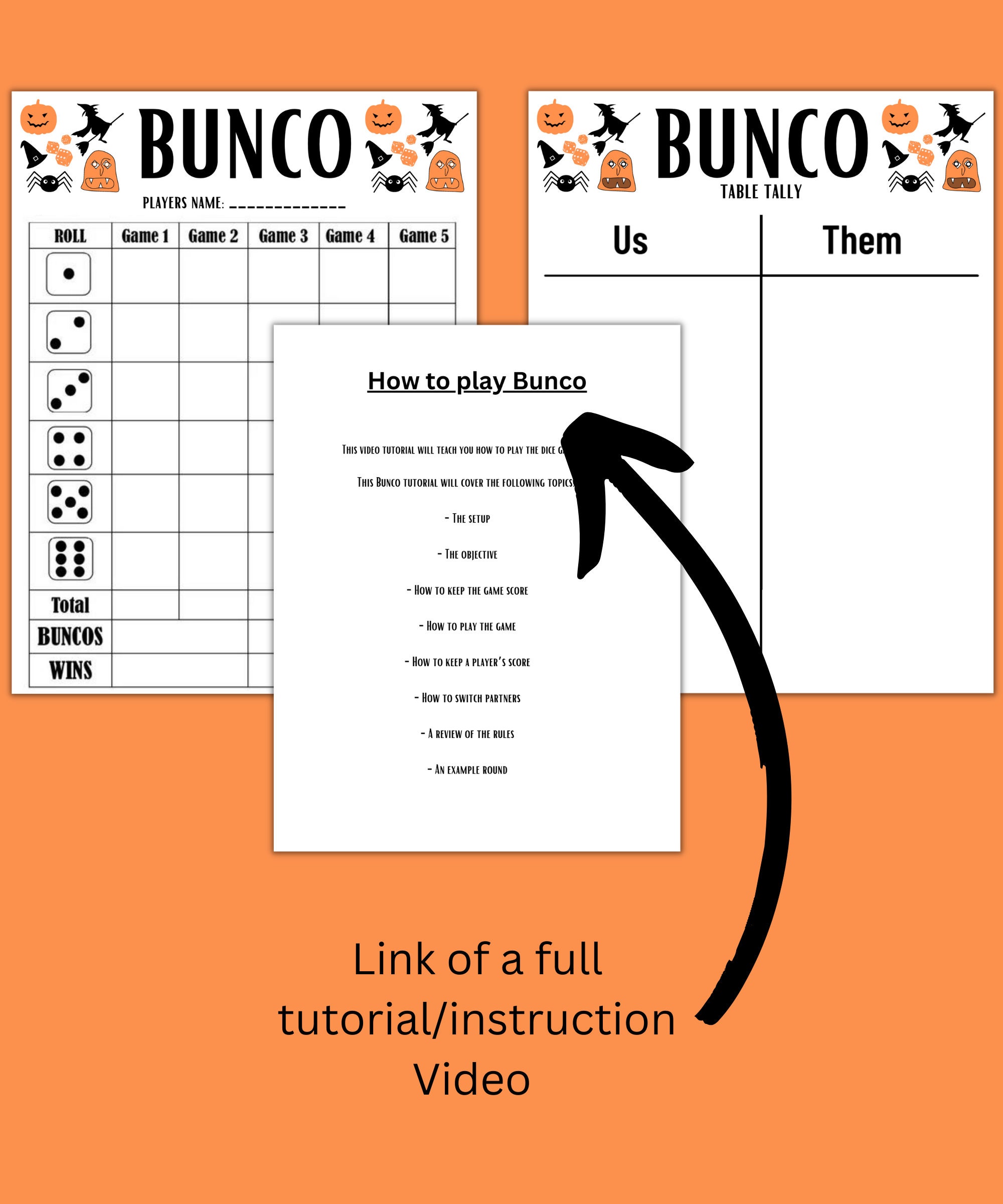 Halloween BUNCO Game - Printable BUNCO - Halloween Party Games - Bunco ...