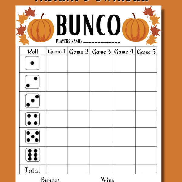 Fall BUNCO Game - Printable BUNCO - Thanksgiving Party Games Printable - Autumn Bunco Score Card Tally Sheet Instructions - Instant download