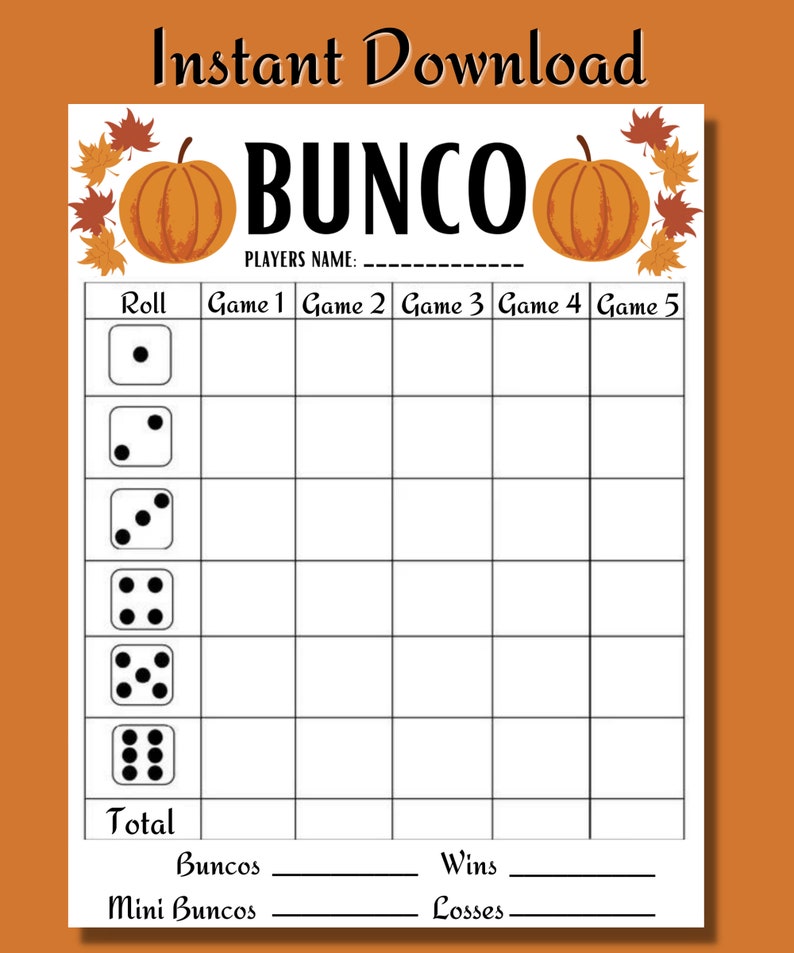 Fall BUNCO Game - Printable BUNCO - Thanksgiving Party Games Printable ...