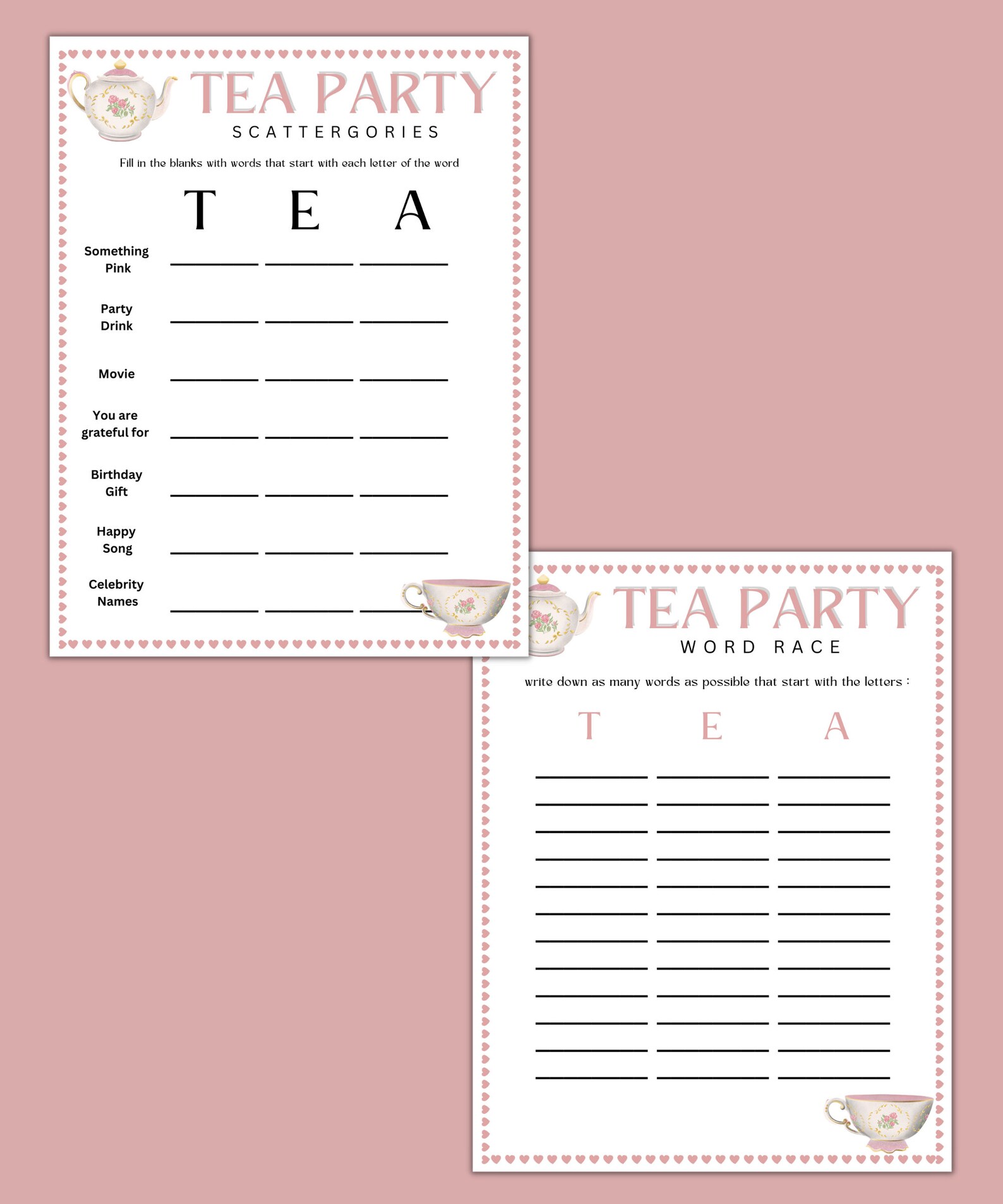 Tea Party Games Bundle Printable Tea Party Games Tea Party Favors ...