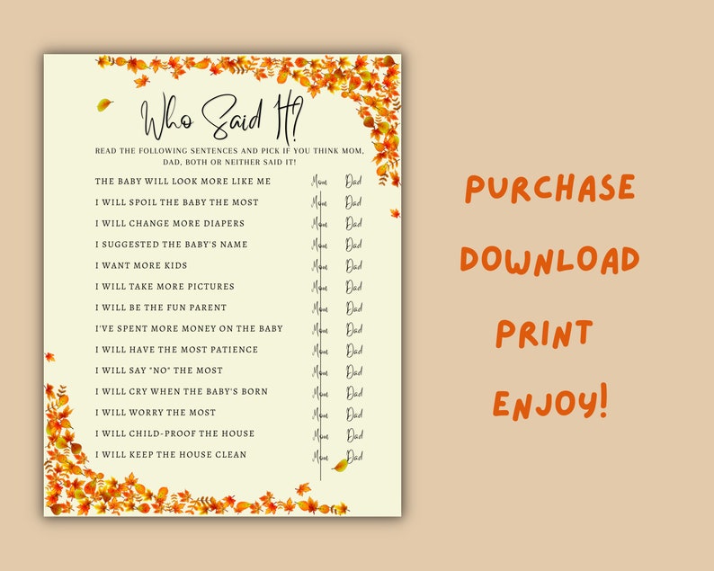 Fall Baby Shower Games Baby Shower Printable Games - Etsy