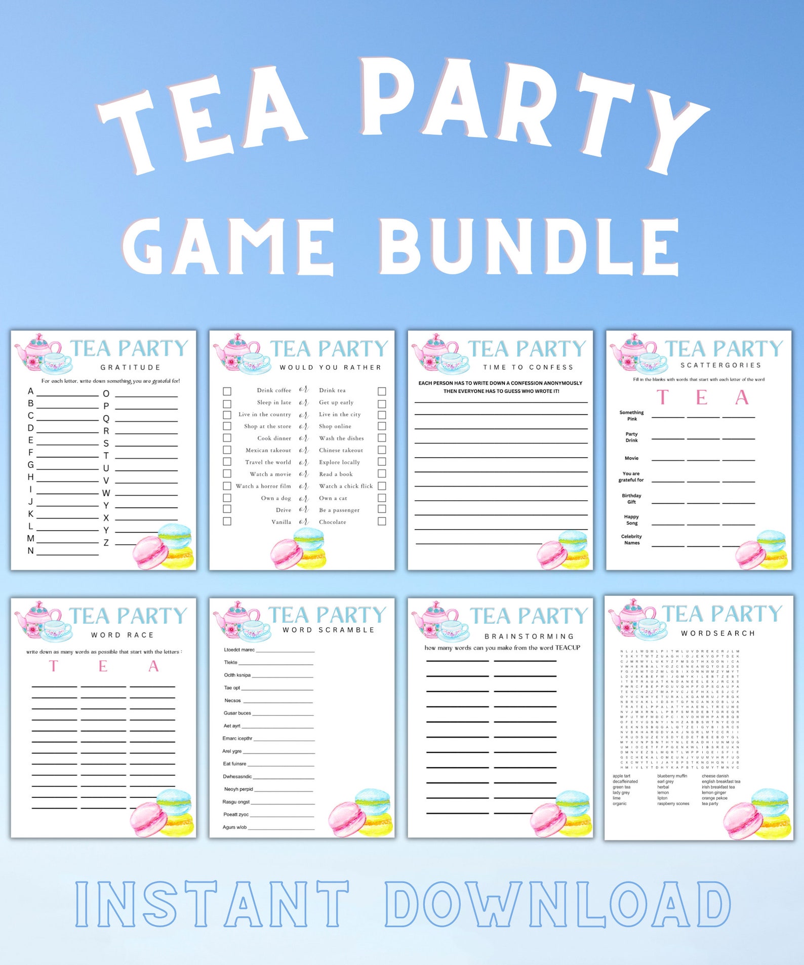 Printable Tea Party Games Bundle Tea Party Games Girls - Etsy