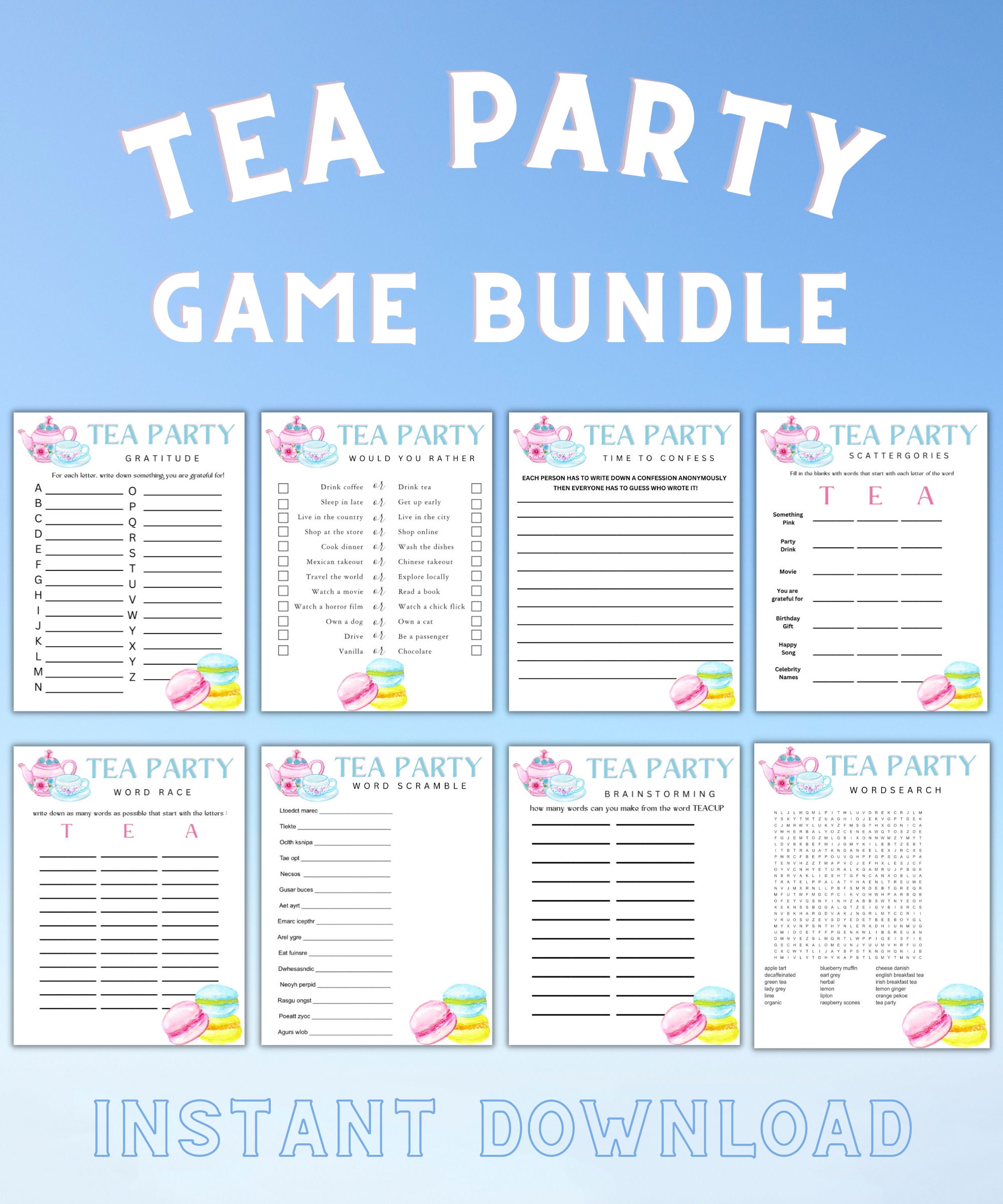 Printable Tea Party Games Bundle Tea Party Games Girls - Etsy