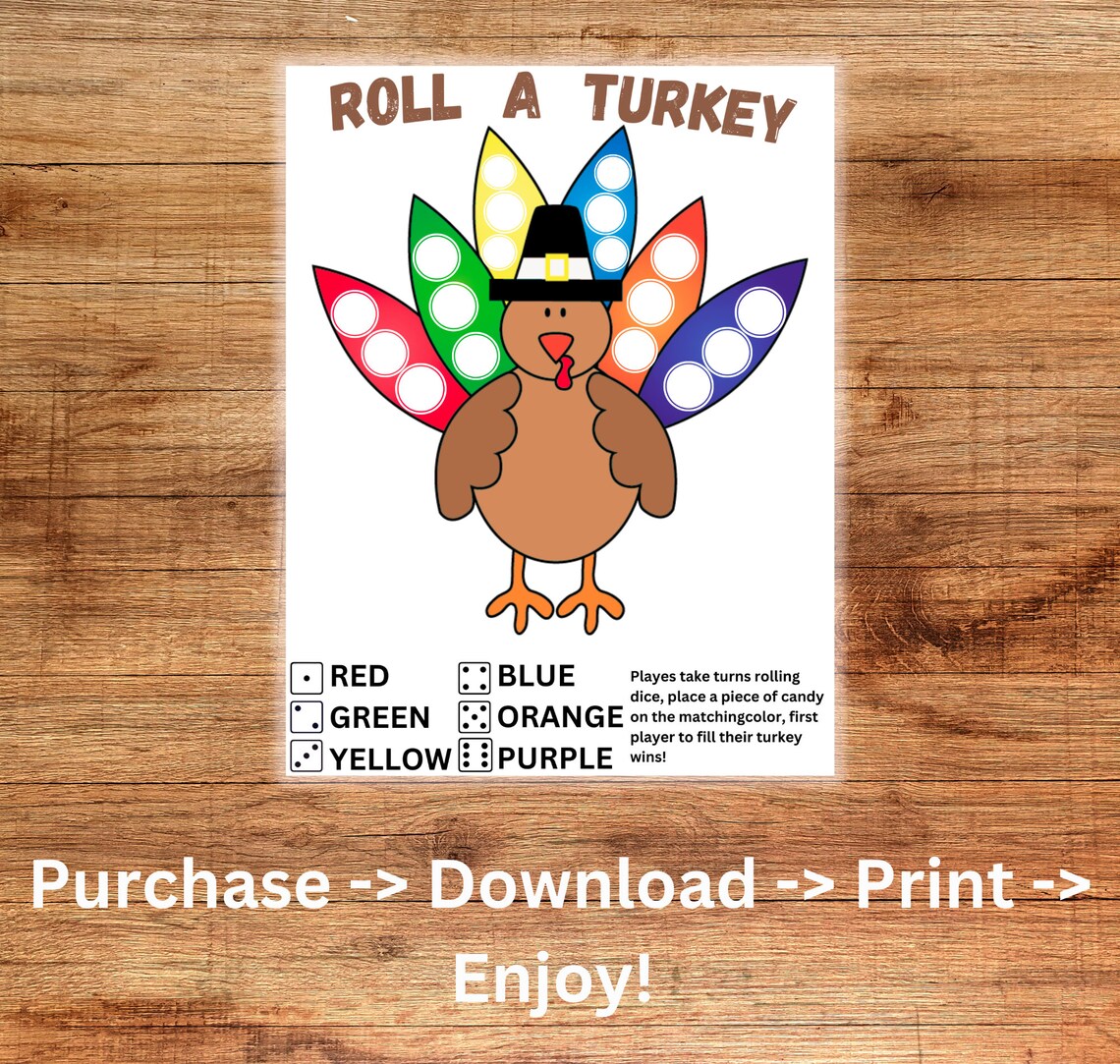 Roll A Turkey Dice Game Printable Thanksgiving Party Games - Etsy