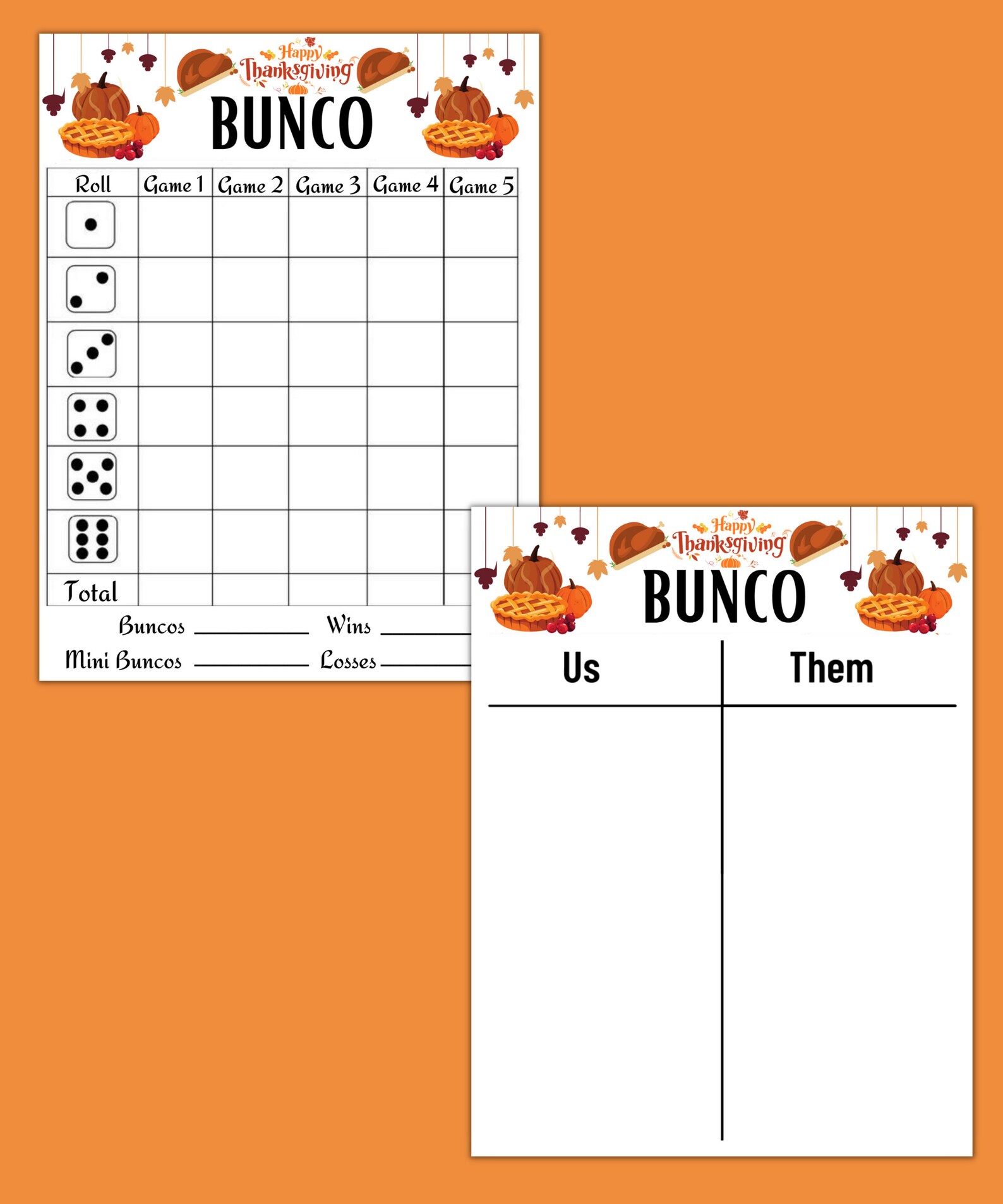 Printable Thanksgiving Bunco Score Card Sheet Bunco Printable Game