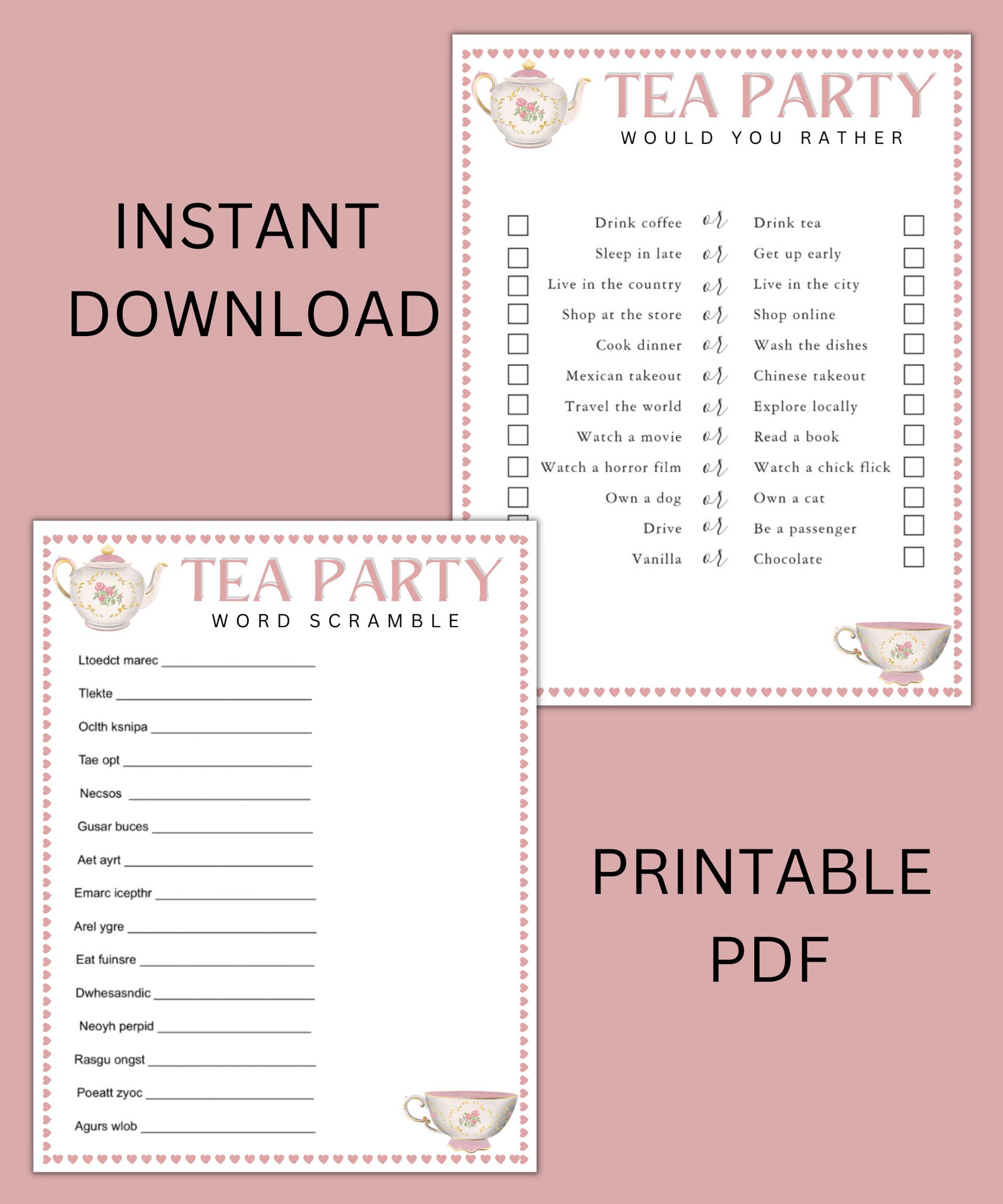 Tea Party Games Bundle Printable Tea Party Games Tea Party Favors ...